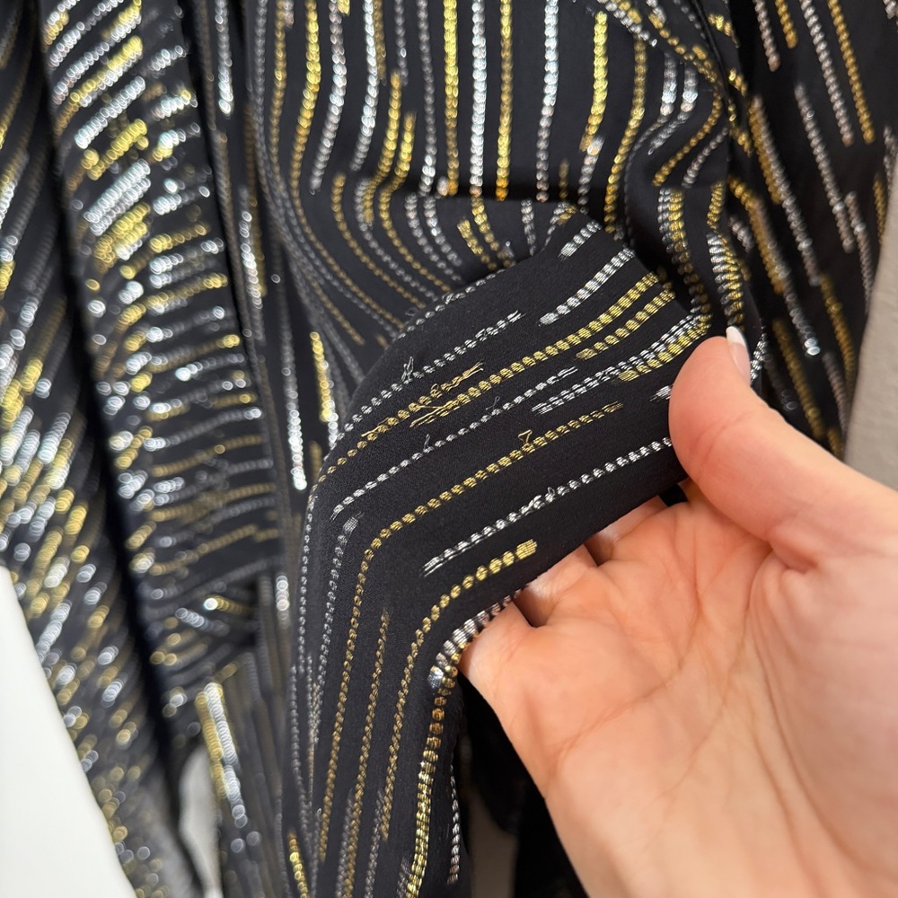 Peter Pilotto Gown Silk Metallic Caped Black Gold Silver Thread High Neck Size 6 - Picture 12 of 12